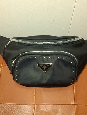 Upcycle Prada Black Studded Fanny Pack Bag